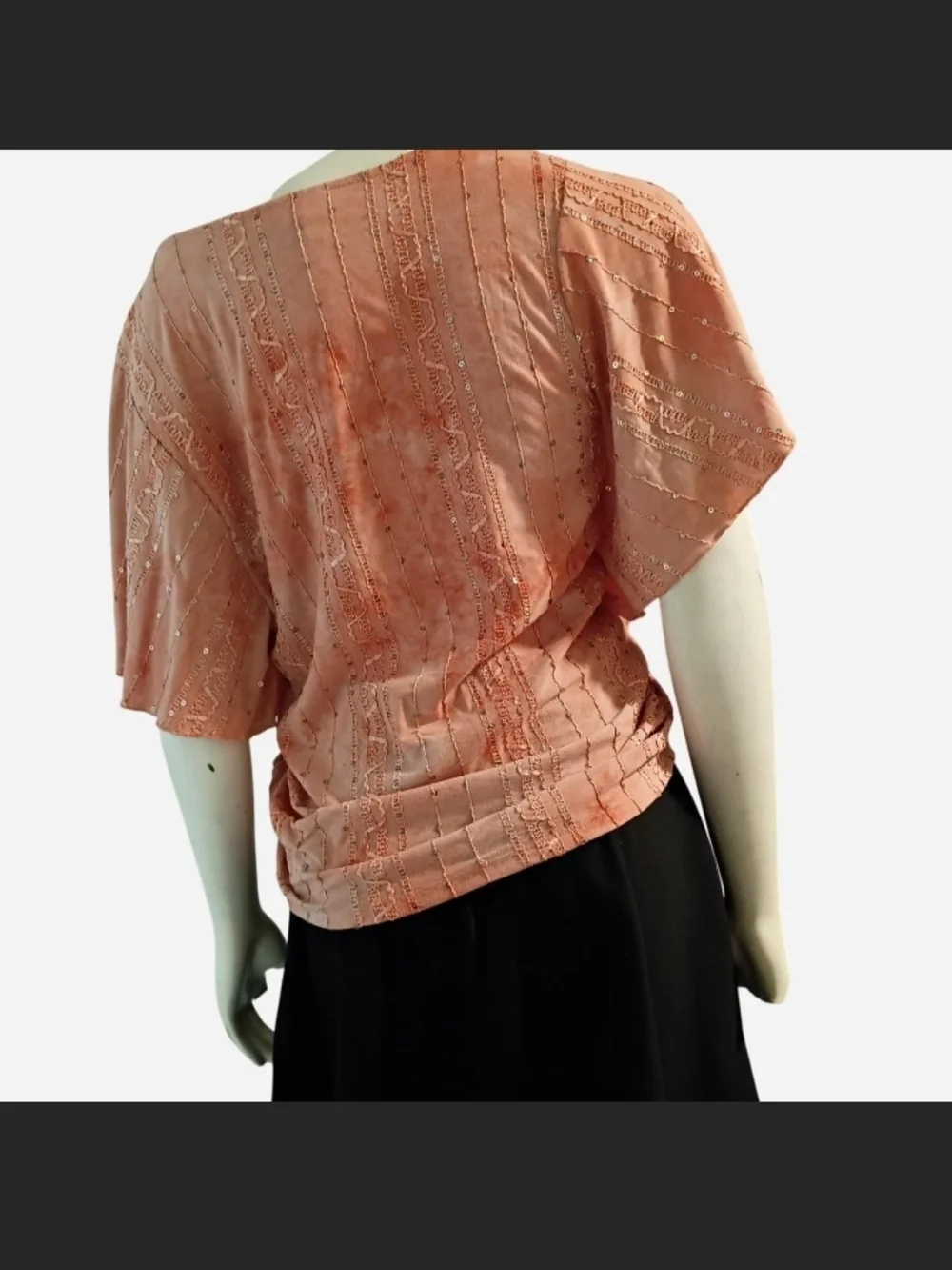 Y2K JM Collections women's M tie dye style peach color embroidered Sequin Top - Picture 6 of 8